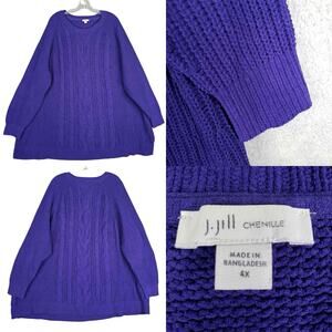 J. Jill Sweater Women’s Plus Size 4X Purple Chenille Cable Knit Long Sleeve
